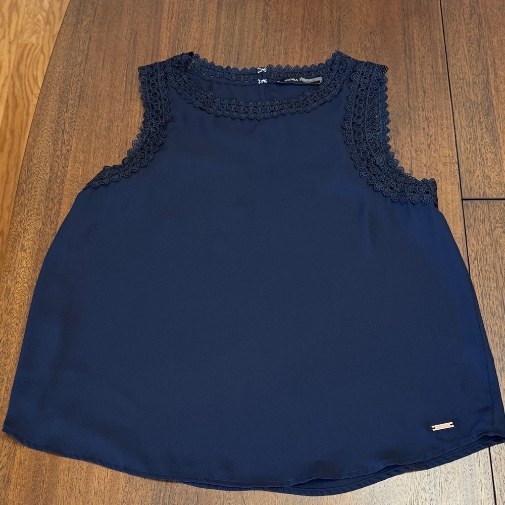 Ivanka Trump Midnight Blue Lace Accent Tank Top